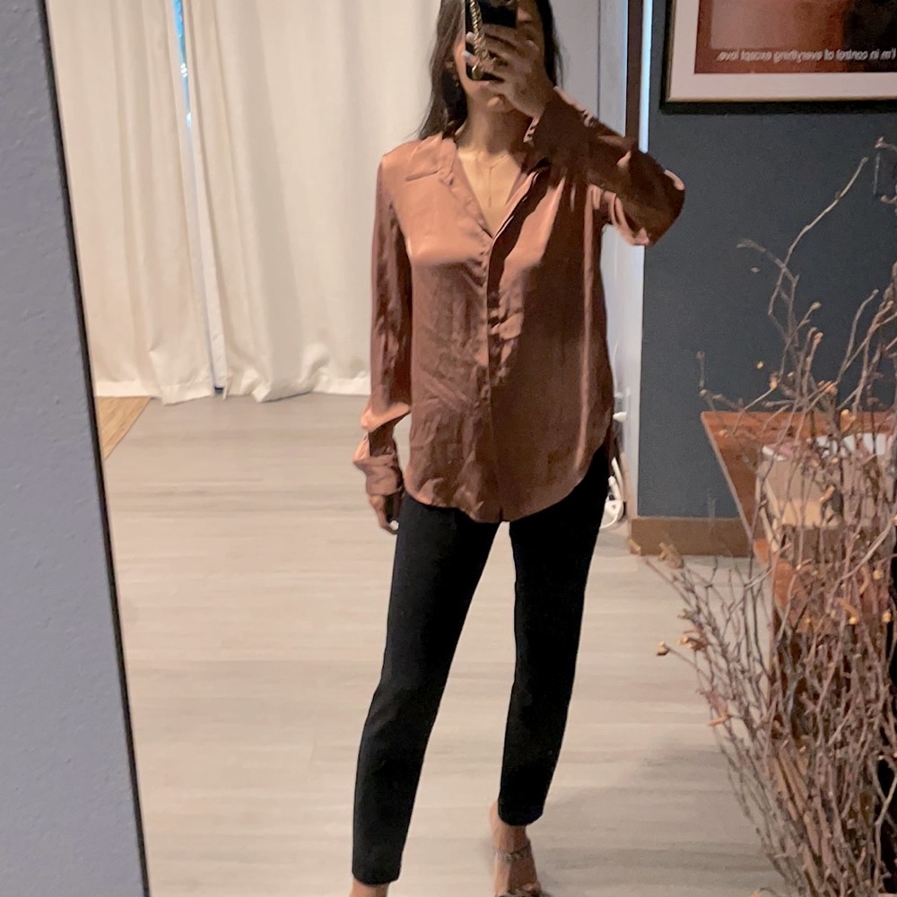 Theory mauve rose quartz pink silk dress shirt